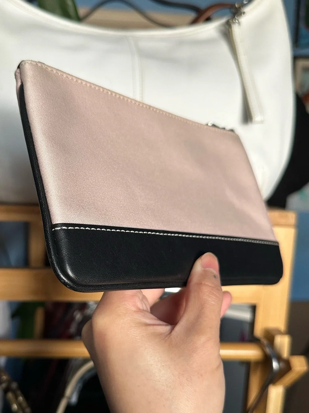 Coach Canvas and Black Leather-Trim Wristlet Pouch